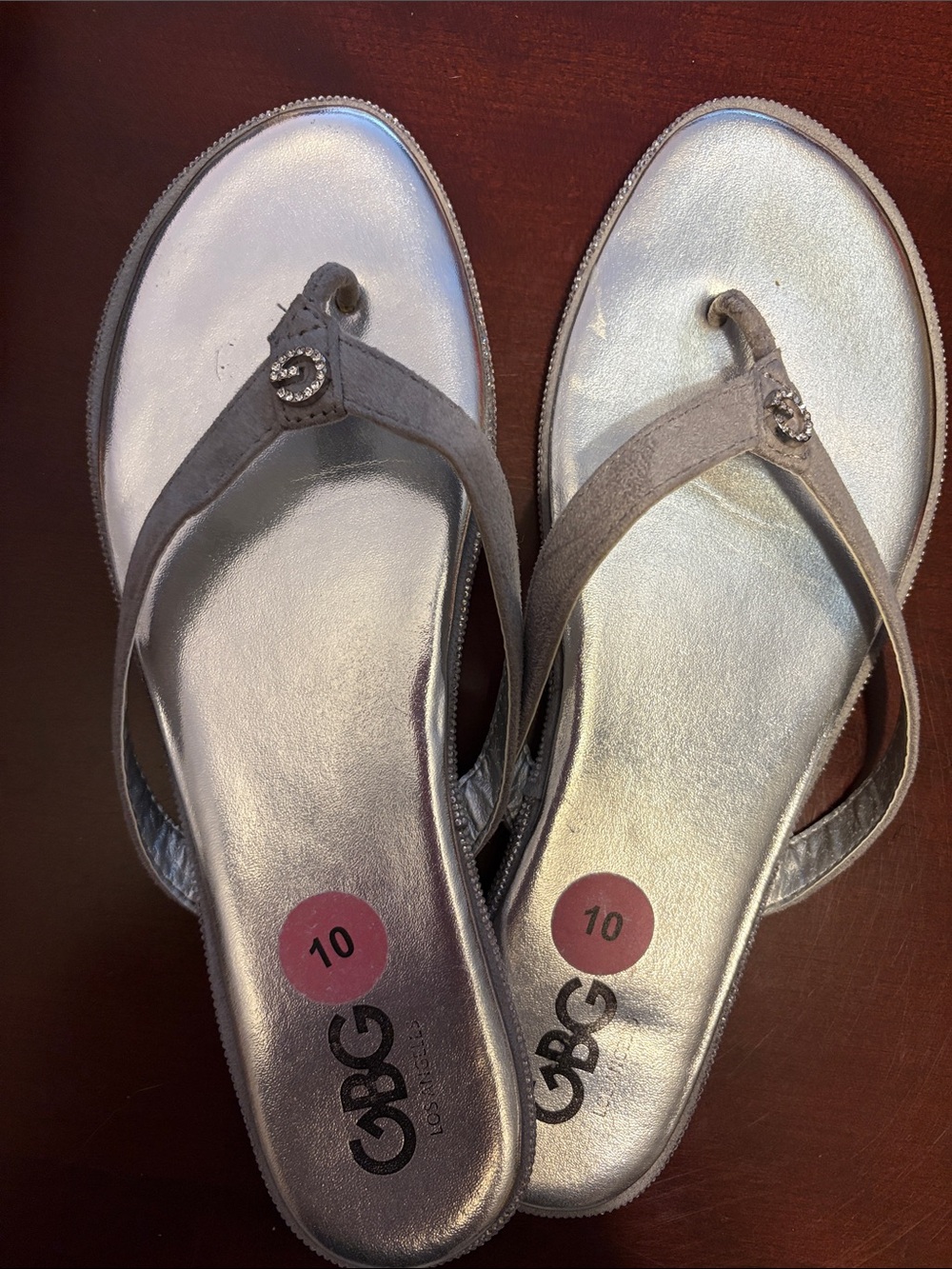 GBG Los Angeles Silver Women's Rhinestone Thong Sandals - Size 10